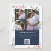 Invitation Rouge Floral Bleu Marine Code QR Mariage (Dos)