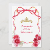 Invitation Rouge Floral Bow Ribbon Gold Crown Girl Mis Quince (Dos)