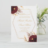 Invitation Rouge Floral Brown Feuille Mariage musulman (Debout devant)