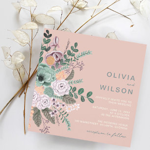 Invitation Rouge Floral Élégant Mariage Carré