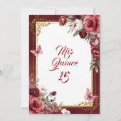Invitation ROUGE Floral Espagnol mignon fille Quinceañera Pap (Dos)