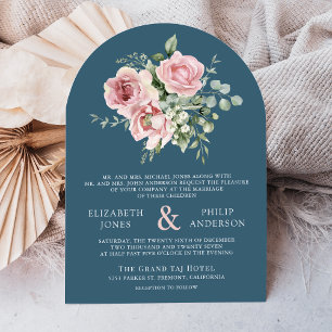 Invitation Rouge Floral Eucalyptus Bleu Poussiéreux Mariage