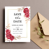 Invitation Rouge Floral Gold Frame Wedding Enregistrer La Car