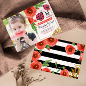 Invitation Rouge Floral Ladybug Aquarelle 1er Anniversaire Ph