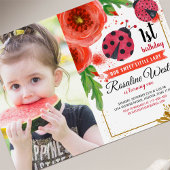 Invitation Rouge Floral Ladybug Aquarelle 1er Anniversaire Ph