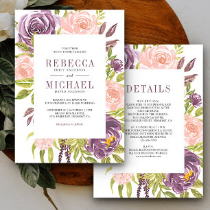 Invitation Rouge Floral Mariage Champêtre Rose Pâle Combinais