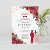 Invitation Rouge Floral Rose Gold Twins Garçon fille Quinceañ (Debout devant)