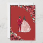 Invitation Rouge Floral Rose Gold Twins Garçon fille Quinceañ (Dos)