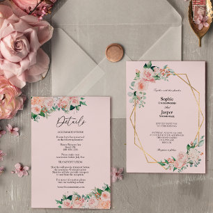 Invitation Rouge Floral Rose Simple Tout En Un Mariage