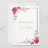 Invitation Rouge Floral Vert Feuille Gold Frame Musulman Mari (Dos)