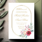 Invitation Rouge Floral Vert Feuille Mariage musulman