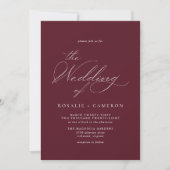 Invitation Rouge foncé bordeaux | Élégant Mariage Maroon Scri (Devant)