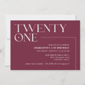 Invitation Rouge foncé bordeaux | Elegant Maroon 21e annivers (Devant)