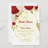 Invitation rouge foncé et fleurs blanches or douche nuptiale (Devant)