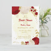 Invitation rouge foncé et fleurs blanches or douche nuptiale (Debout devant)