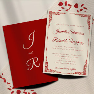 Invitation Rouge foncé et ivoire mariage opéra baroque orné