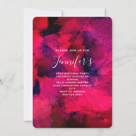 Invitation Rouge foncé et violet Abstrait Anniversaire (Devant)