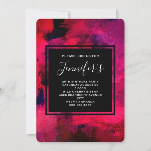 Invitation Rouge foncé et violet Abstrait Anniversaire (Devant)