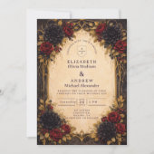 Invitation Rouge Foncé Floral Baroque Mariage (Devant)