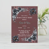 Invitation Rouge foncé Gothique Noir Floral Mariage Couple Do (Debout devant)
