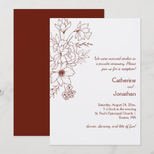 Invitation Rouge foncé, ivoire Floral dessinée à la ligne de