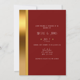 Invitation Rouge foncé & or élégant Mariage Royal Glam