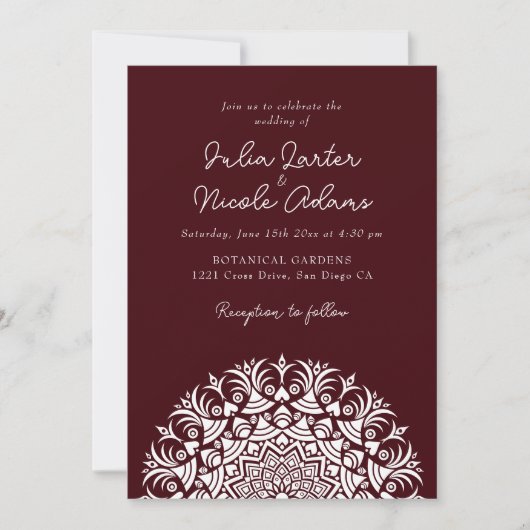 Invitation Rouge foncé vin Brun Abstrait Mandala Mariage (Devant)