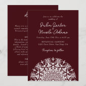 Invitation Rouge foncé vin Brun Abstrait Mandala Mariage (Devant / Derrière)