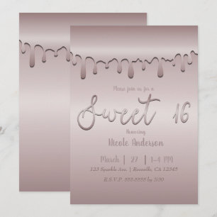 Invitation Rouge givré Rose Gold Rose Foncé Goutte Sucré 16 S