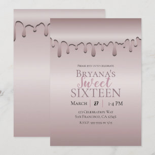 Invitation Rouge givré Rose Gold Rose Foncé Goutte Sucré 16 S
