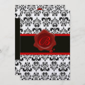 INVITATION ROUGE, GLACE ET DAMAS NOIR, MONOGRAMME AU SCEAU DE (Devant / Derrière)