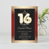 Invitation Rouge, Gold Tiara Confetti, Sweet 16 Party (Debout devant)