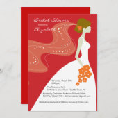 Invitation ROUGE gracieux d'invitation de Fête de la mariée (Devant / Derrière)