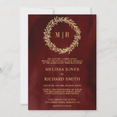 Invitation Rouge Grenat Or Feuille Branche Code QR Mariage (Devant)