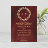 Invitation Rouge Grenat Or Feuille Branche Code QR Mariage (Debout devant)