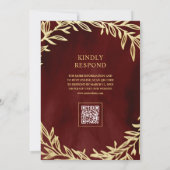 Invitation Rouge Grenat Or Feuille Branche Code QR Mariage (Dos)