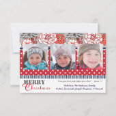 Invitation Rouge, Gris, Fleurs de marine 3 Photos-3x5Carte de (Devant)