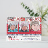 Invitation Rouge, Gris, Fleurs de marine 3 Photos-3x5Carte de (Debout devant)