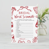 Invitation Rouge Italien Main Tirée Bridal Word Scramble Jeu (Debout devant)