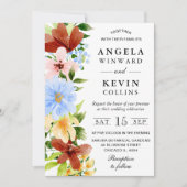 Invitation Rouge Jaune et Bleu Mariage Fleurs Boho (Devant)