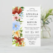 Invitation Rouge Jaune et Bleu Mariage Fleurs Boho (Debout devant)
