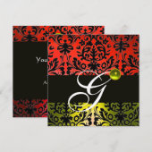 Invitation ROUGE JAUNE NOIR DAMAS MONOGRAMME Topaze (Devant / Derrière)