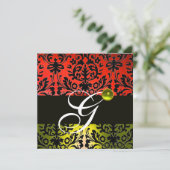 Invitation ROUGE JAUNE NOIR DAMAS MONOGRAMME Topaze (Debout devant)