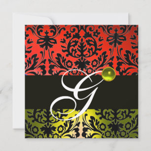 Invitation ROUGE JAUNE NOIR DAMAS MONOGRAMME Topaze
