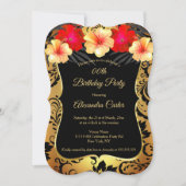 Invitation Rouge Jaune Or Noir Damas Hibiscus Anniversaire (Devant)