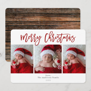 Invitation Rouge Joyeux Noël Rustique Bois Fête Photo