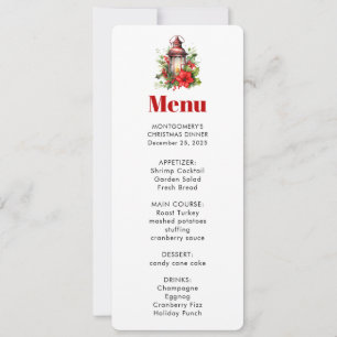 Invitation Rouge lanterne de Noël Poinsettia et menu pin