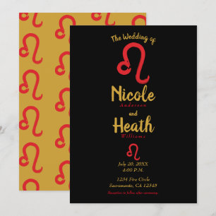Invitation Rouge LEO Zodiaque Astrologie Juillet Août Mariage
