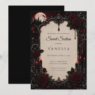 Invitation Rouge Luxueux Sombre Gothique Sweet 16