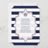 Invitation Rouge, Marine Nautical, FAUX Burlap Stripes Mariag (Dos)